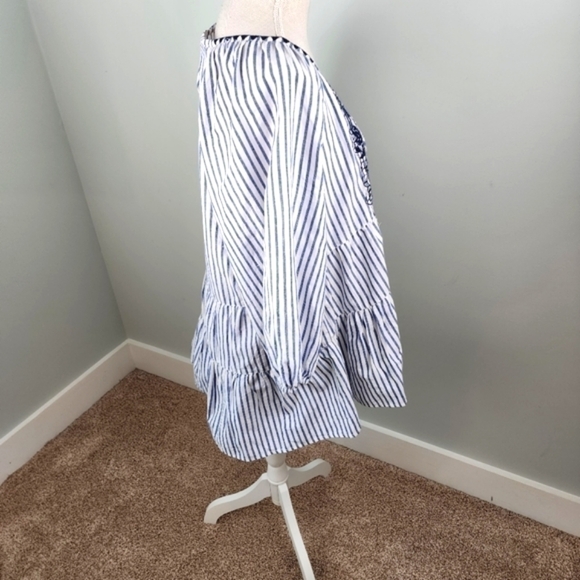 Melissa Paige Women’s Plunge V Neck Linen Baloon Sleeve Top Blouse Blue Size Med - Picture 5 of 10